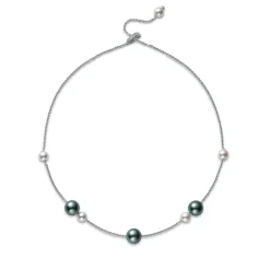 Pearls in Motion Black South Sea and Akoya Cultured Pearl Necklace with Diamonds in 18K White Gold