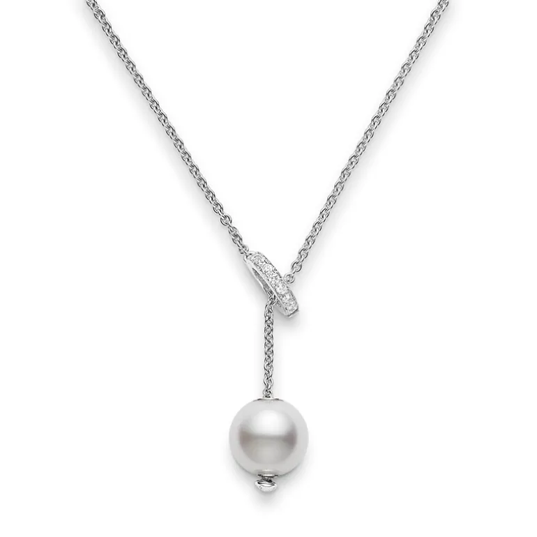 Pearls in Motion White South Sea Cultured Pearl Pendant with Diamonds in 18K White Gold