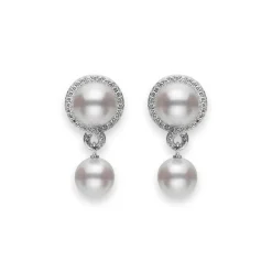 Petit Soleil Akoya Cultured Pearl Drop Earrings in 18K White Gold