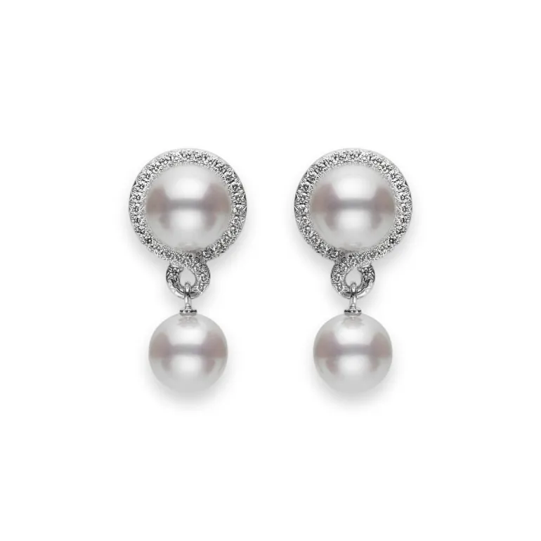 Petit Soleil Akoya Cultured Pearl Drop Earrings in 18K White Gold