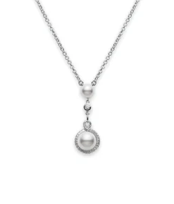 Petit Soleil Akoya Cultured Pearl Drop Pendant in 18K White Gold