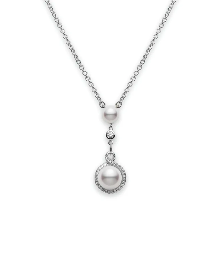 Petit Soleil Akoya Cultured Pearl Drop Pendant in 18K White Gold