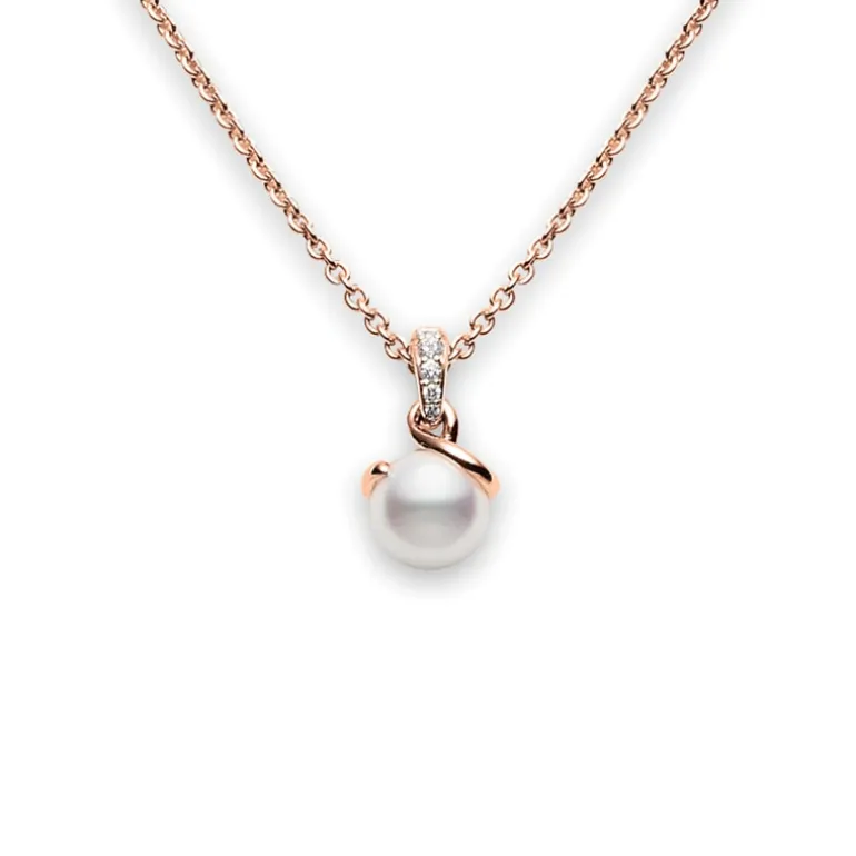 Rose Gold Pearl Pendant, Twist Pendant - Mikimoto