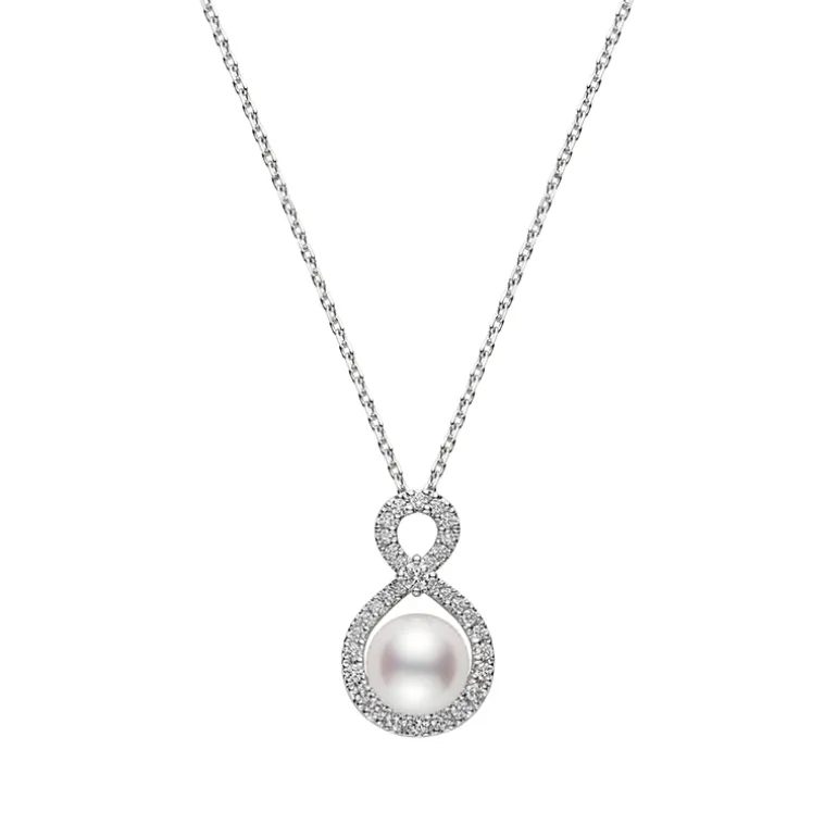 Ruyi Collection Akoya Cultured Pearl and Diamond Pendant in 18K White Gold