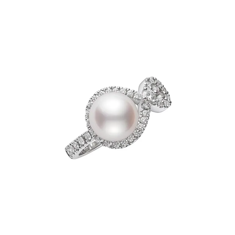 Ruyi Collection Akoya Cultured Pearl and Diamond Ring in 18K White Gold