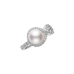 Ruyi Collection Akoya Cultured Pearl and Diamond Ring in 18K White Gold
