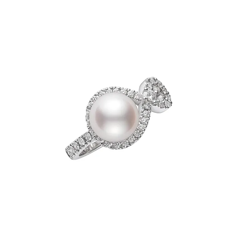 Ruyi Collection Akoya Cultured Pearl and Diamond Ring in 18K White Gold
