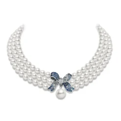 The Bows Diamond, Sapphire and Mixed Pearl Necklace