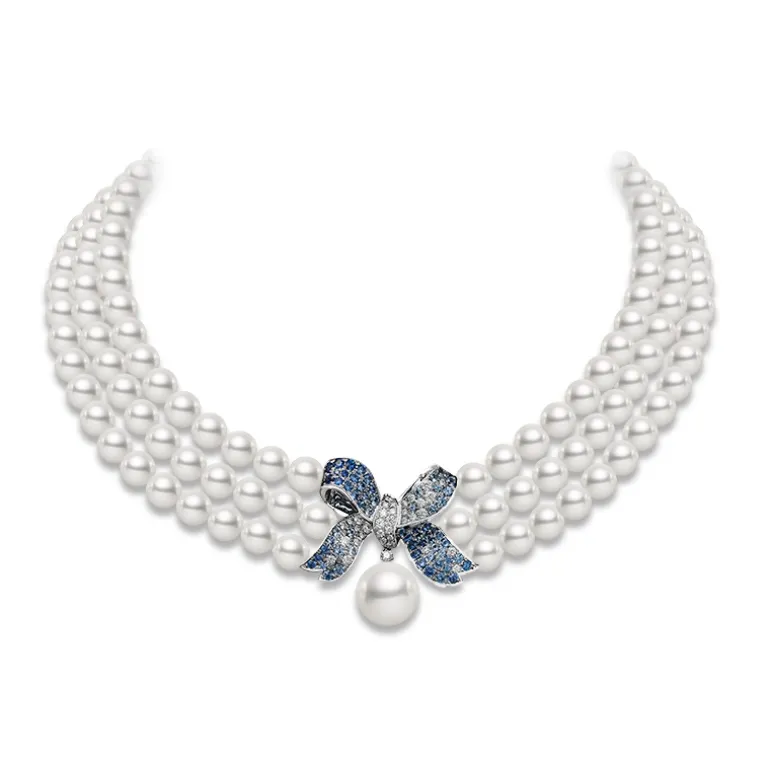 The Bows Diamond, Sapphire and Mixed Pearl Necklace