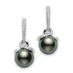 Twist Black South Sea Pearl Cultured Earrings in 18K White Gold