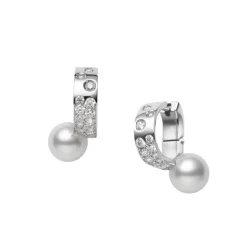 Universe Elements Akoya Cultured Pearl and Diamond Earrings in 18K White Gold