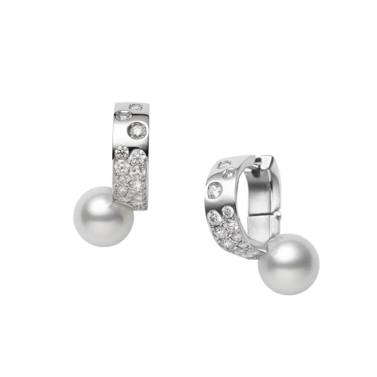 Universe Elements Akoya Cultured Pearl and Diamond Earrings in 18K White Gold