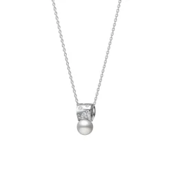 Universe Elements Akoya Cultured Pearl and Diamond Pendant in 18K White Gold