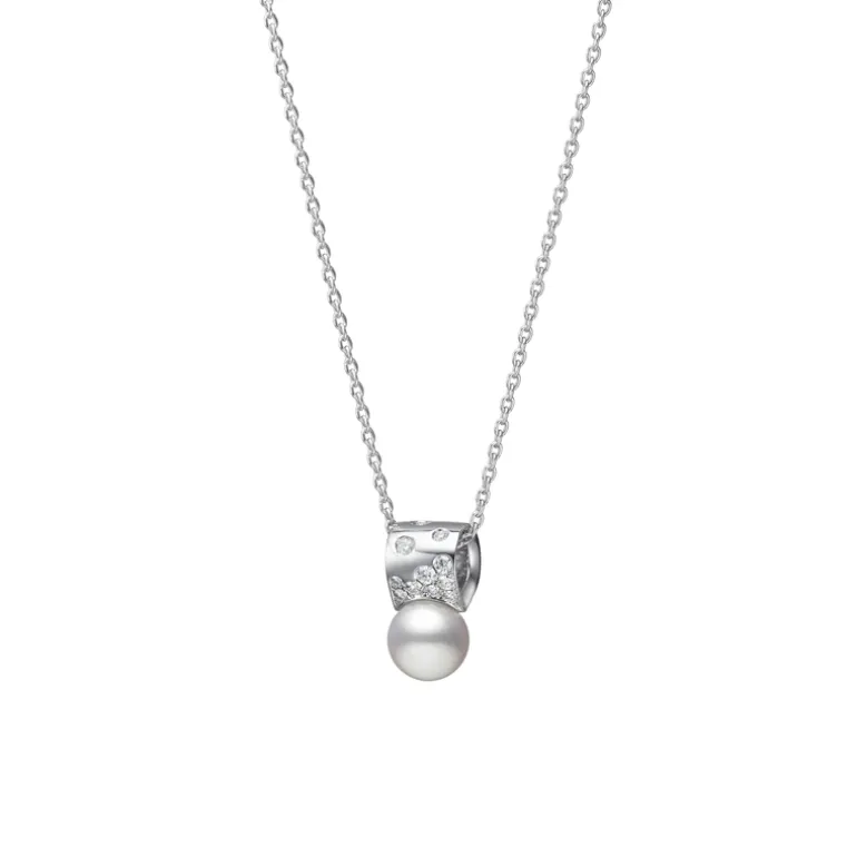 Universe Elements Akoya Cultured Pearl and Diamond Pendant in 18K White Gold