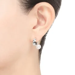 Universe Elements Akoya Cultured Pearl and Diamond Earrings in 18K White Gold