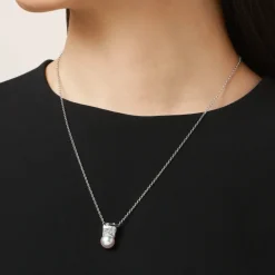 Universe Elements Akoya Cultured Pearl and Diamond Pendant in 18K White Gold