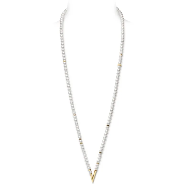 V Code Akoya Cultured Pearl Neckalce in 18K Yellow Gold