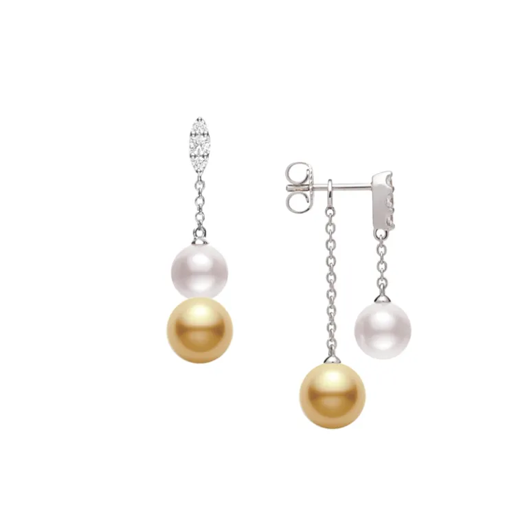White Gold Pearl Earrings, Morning Dew Earrings - Mikimoto