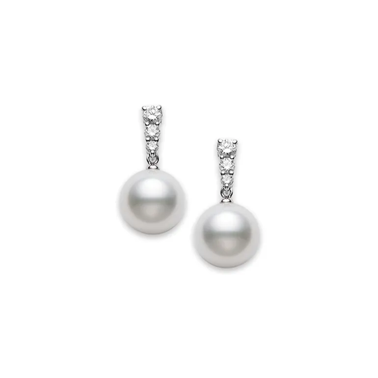White Gold Pearl Earrings, Morning Dew Earrings - Mikimoto