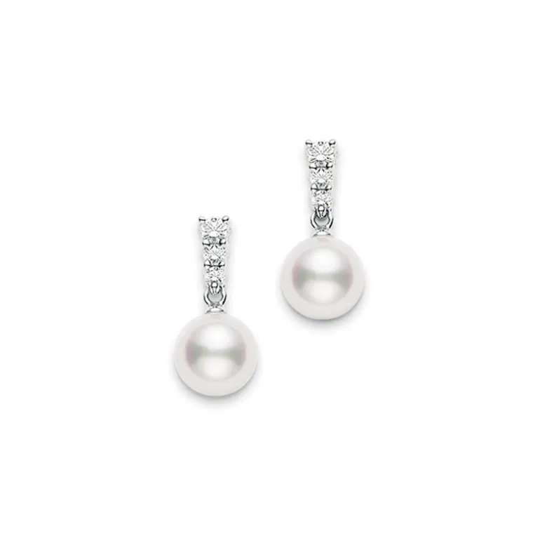 White Gold Pearl Earrings, Morning Dew Earrings - Mikimoto