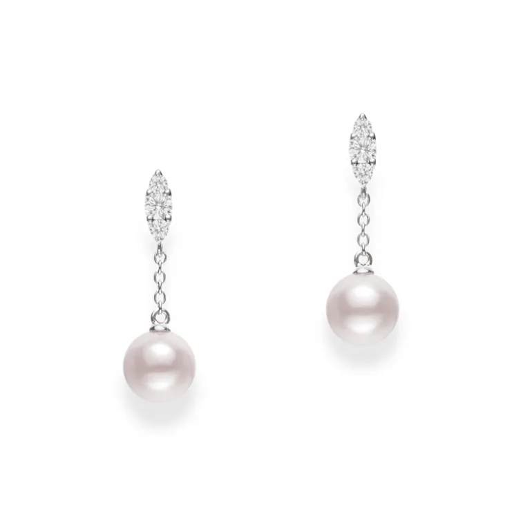 White Gold Pearl Earrings, Morning Dew Earrings - Mikimoto