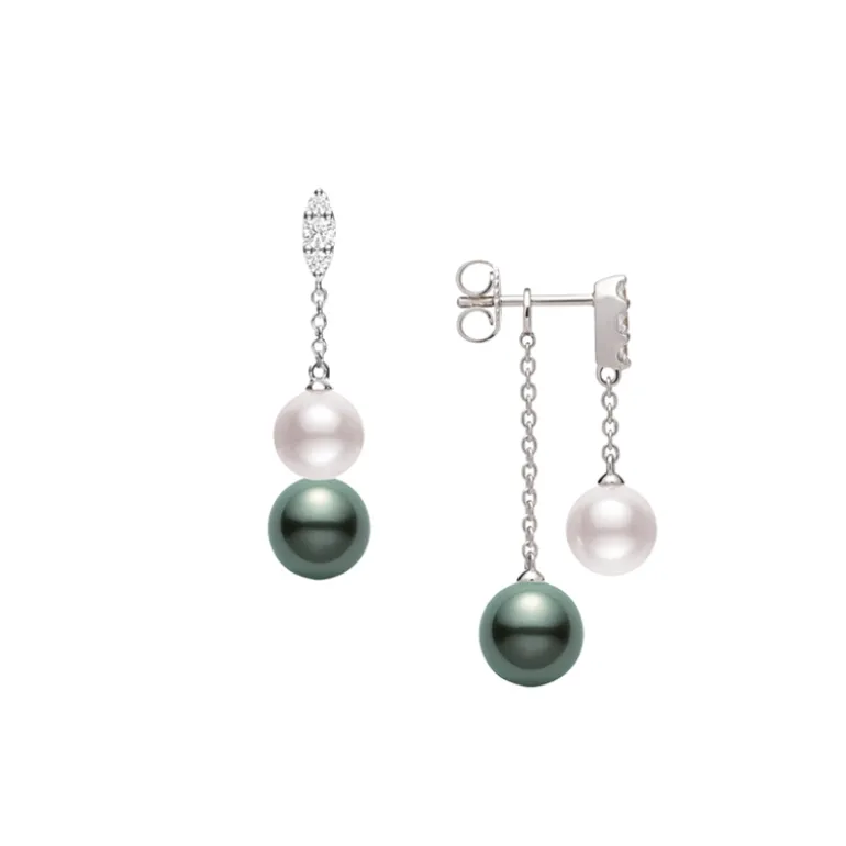 White Gold Pearl Earrings, Morning Dew Earrings - Mikimoto