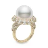 White South Sea Cultured Pearl and Diamond Ring in 18K Yellow Gold