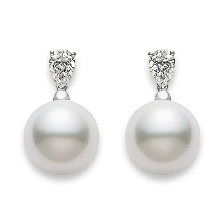 White South Sea Cultured Pearl and Diamond Earrings in Platinum