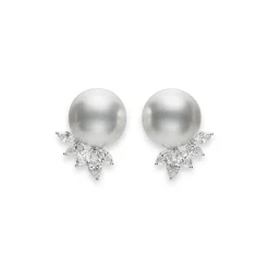 White South Sea Cultured Pearl and Diamond Classic Earrings in 18K White Gold