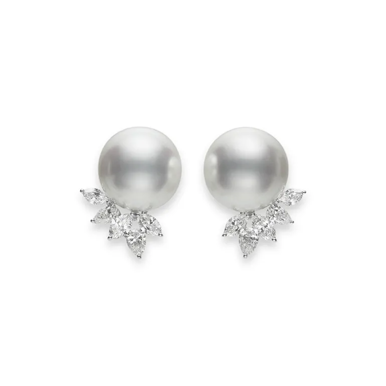 White South Sea Cultured Pearl and Diamond Classic Earrings in 18K White Gold