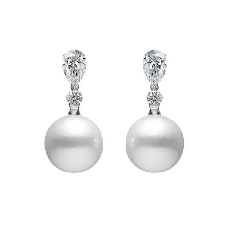 White South Sea Cultured Pearl and Diamond Earrings in Platinum
