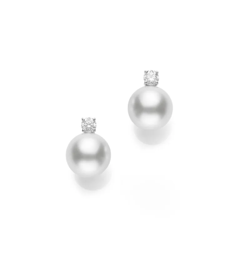 White South Sea Cultured Pearl and Diamond Earrings in Platinum