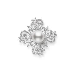 White South Sea Cultured Pearl and Diamond Brooch