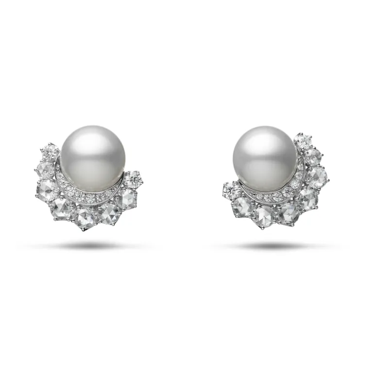 White South Sea Cultured Pearl and Diamond Earrings in 18K White Gold