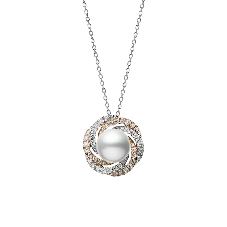 White South Sea Cultured Pearl and Diamond Circle Pendant in 18K Pink and White Gold