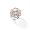 White South Sea Cultured Pearl and Diamond Circle Ring in 18K Pink Gold and Platinum