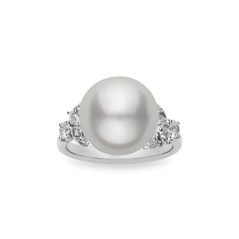 White South Sea Cultured Pearl and Diamond Ring in 18K White Gold